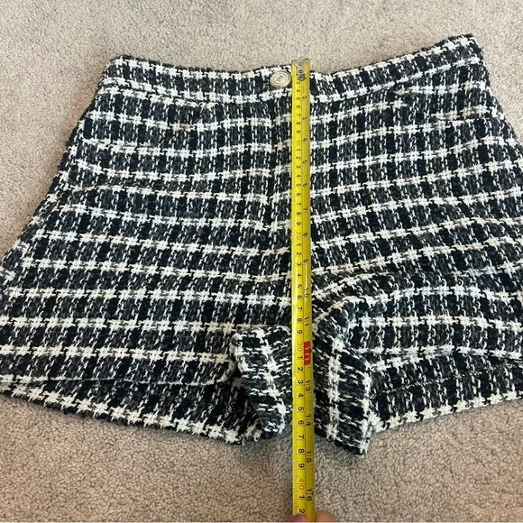 Zara black white textured woven tweed high waisted shorts Sz L NWT - Picture 13 of 15